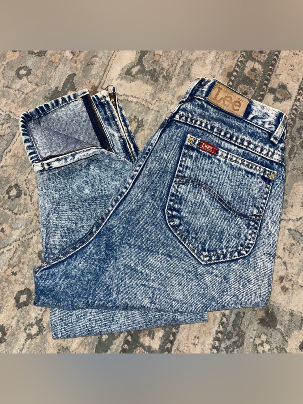 Vintage Lee Jeans High Rise Acid Wash Zipper Ankle Union Made USA 1980 Size 7